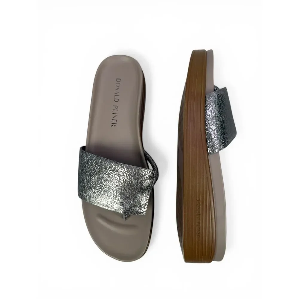 Donald J Pliner Fifi Platform Sandal Womens 9 Taupe Silver Leather Comfort Slide
